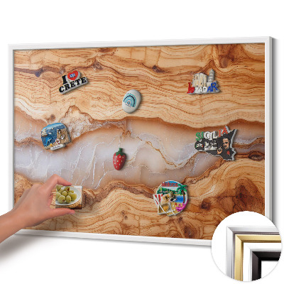 Magnetic board with white frame Wood structure with resin
