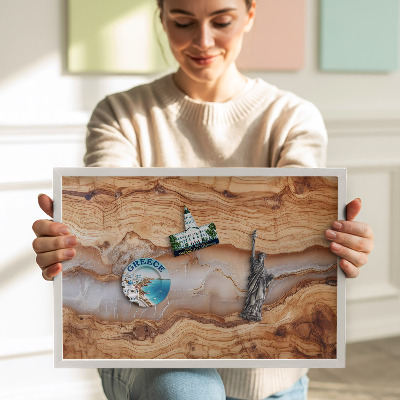 Magnetic board with white frame Wood structure with resin
