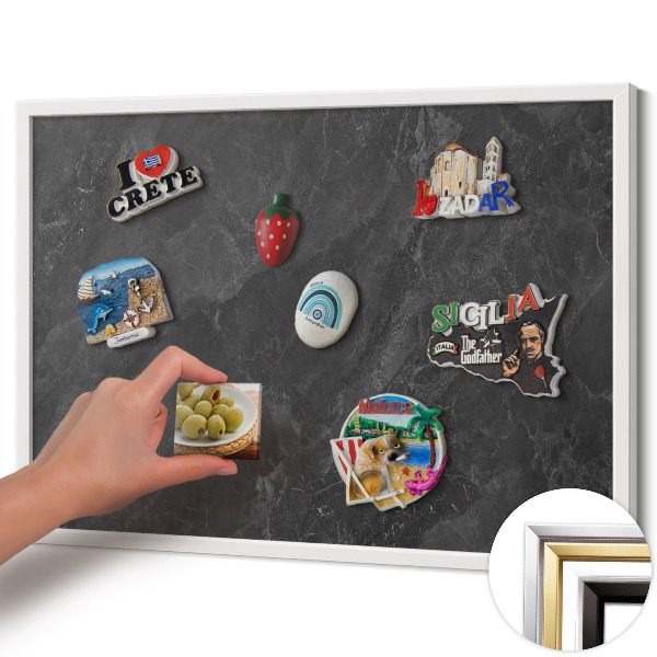 Magnetic board with white frame Dark stone structure