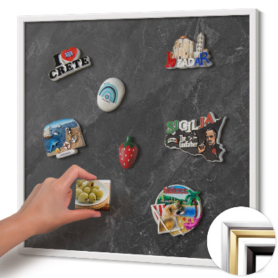 Magnetic board with white frame Dark stone structure