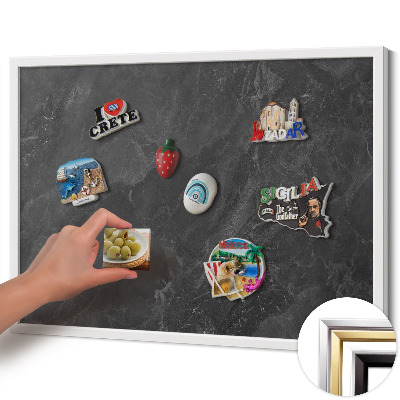 Magnetic board with white frame Dark stone structure