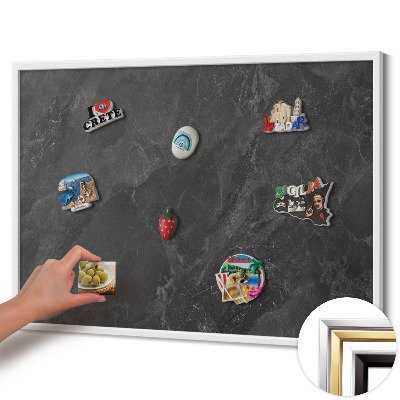 Magnetic board with white frame Dark stone structure