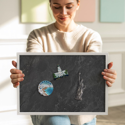 Magnetic board with white frame Dark stone structure