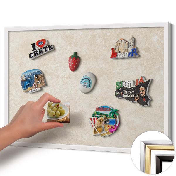 Magnetic board with white frame Elegant light stone