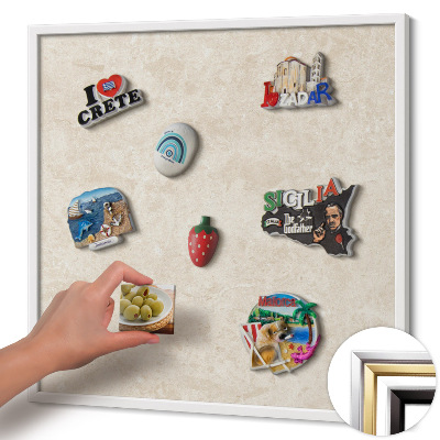 Magnetic board with white frame Elegant light stone