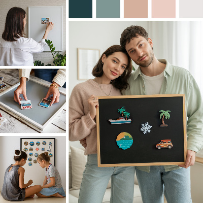 Magnetic board with white frame Elegant light stone