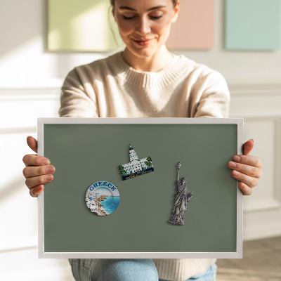 Magnetic board with white frame Olive color