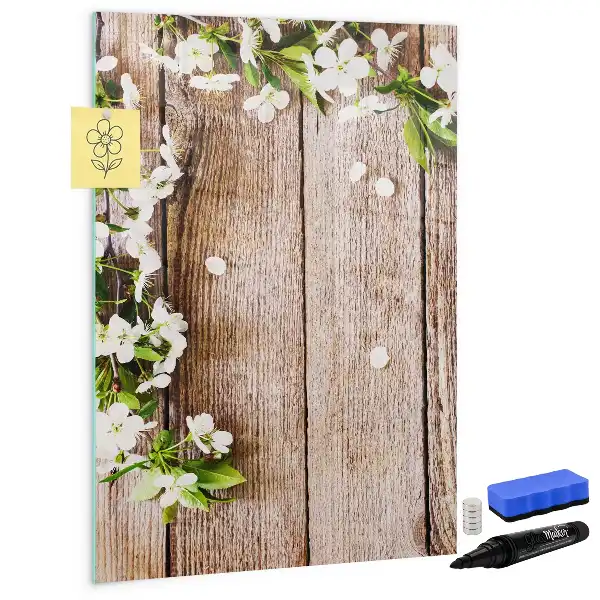 Magnetic writing board with flowers on wooden boards design