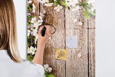 Magnetic writing board with flowers on wooden boards design