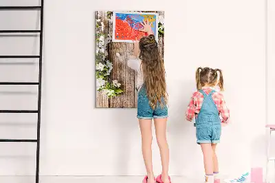 Magnetic writing board with flowers on wooden boards design