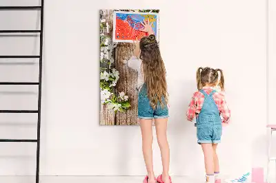 Magnetic writing board with flowers on wooden boards design