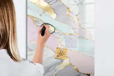Magnetic dry erase board with decorative marble frame