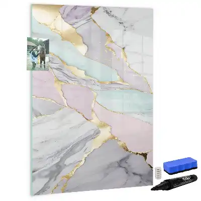 Magnetic dry erase board with decorative marble frame