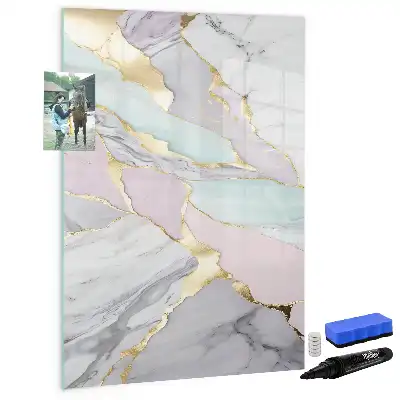 Magnetic dry erase board with decorative marble frame