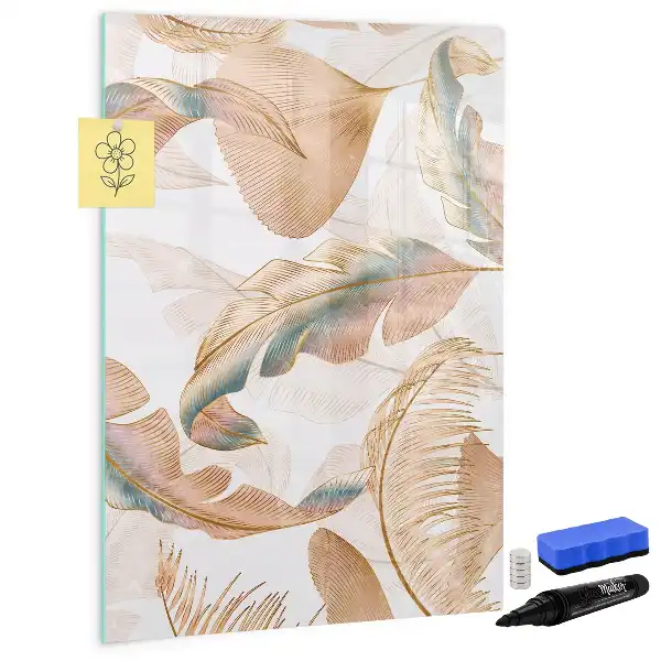Magnetic dry erase board with bird feather pattern