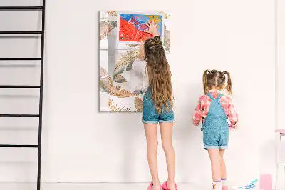 Magnetic dry erase board with bird feather pattern