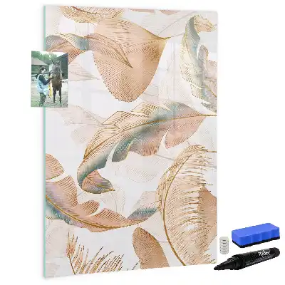 Magnetic dry erase board with bird feather pattern