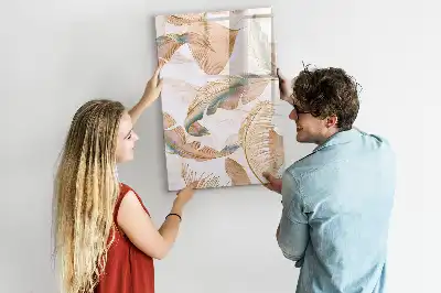 Magnetic dry erase board with bird feather pattern