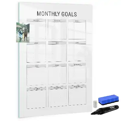 Magnetic dry erase board for monthly goal tracking