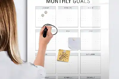Magnetic dry erase board for monthly goal tracking