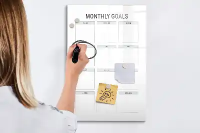 Magnetic dry erase board for monthly goal tracking