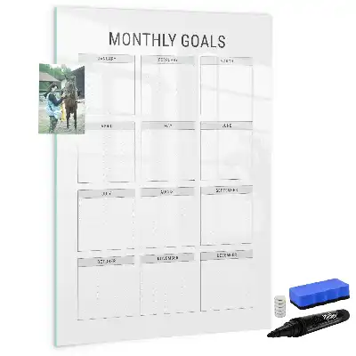 Magnetic dry erase board for monthly goal tracking