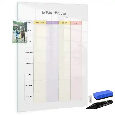Magnetic meal planner whiteboard with magnetic erase surface