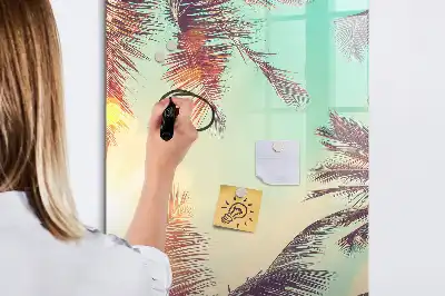 Magnetic writing board tropical palm pattern