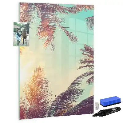Magnetic writing board tropical palm pattern