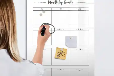Magnetic dry erase board with monthly goals layout