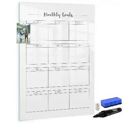 Magnetic dry erase board with monthly goals layout