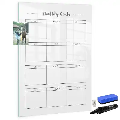 Magnetic dry erase board with monthly goals layout