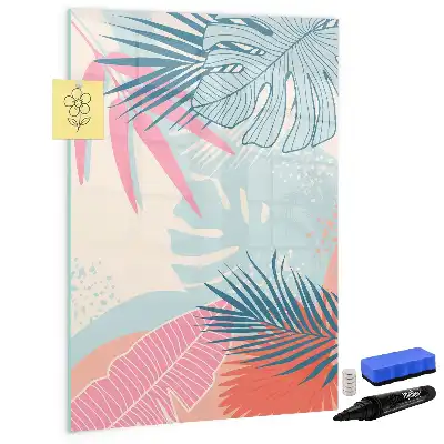 Magnetic dry erase board pastel leaves print