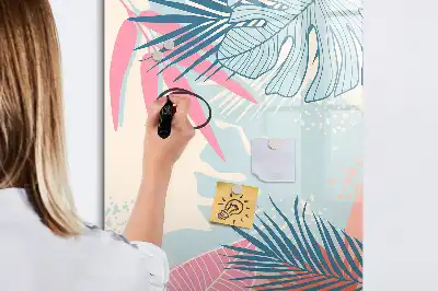 Magnetic dry erase board pastel leaves print