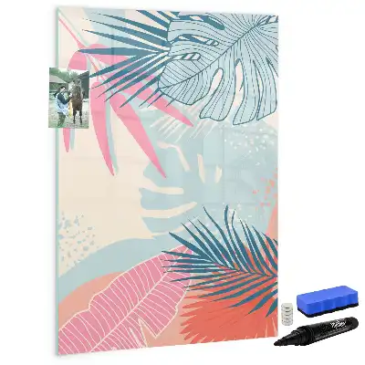 Magnetic dry erase board pastel leaves print