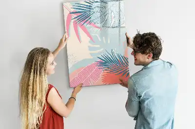Magnetic dry erase board pastel leaves print