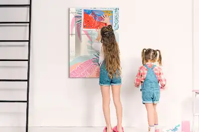 Magnetic dry erase board pastel leaves print
