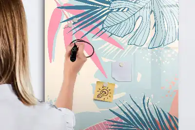 Magnetic dry erase board pastel leaves print