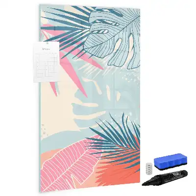 Magnetic dry erase board pastel leaves print