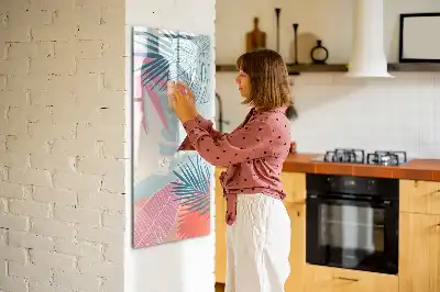 Magnetic dry erase board pastel leaves print