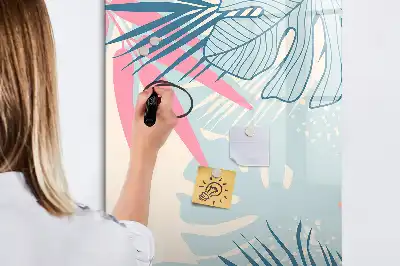 Magnetic dry erase board pastel leaves print