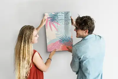 Magnetic dry erase board pastel leaves print