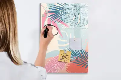 Magnetic dry erase board pastel leaves print