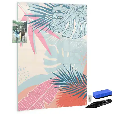 Magnetic dry erase board pastel leaves print