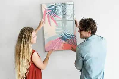 Magnetic dry erase board pastel leaves print