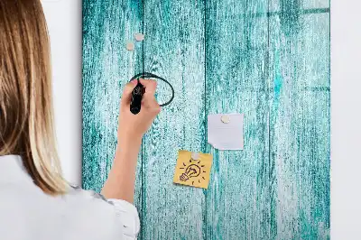 Magnetic dry erase board with a blue wood frame