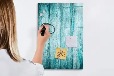 Magnetic dry erase board with a blue wood frame
