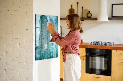 Magnetic dry erase board with a blue wood frame