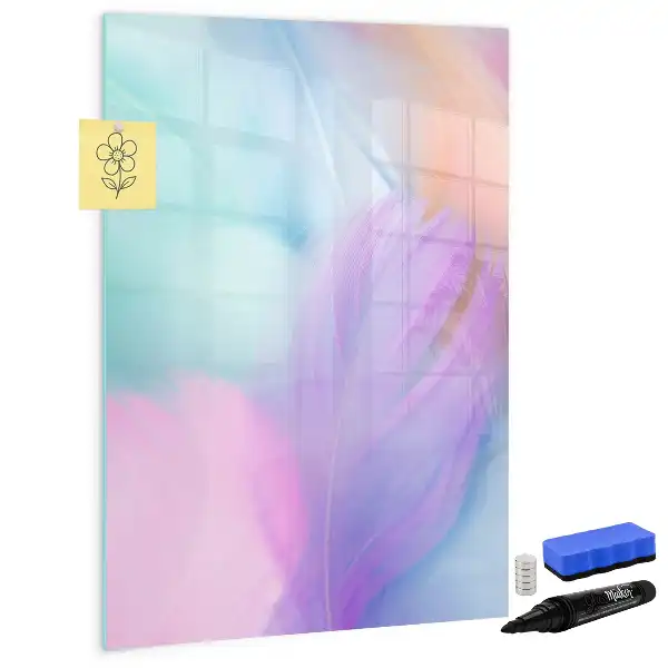 Magnetic writing board pastel feathers design