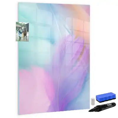 Magnetic writing board pastel feathers design